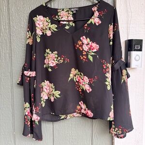 Lily Rose Black Floral Blouse Women’s Small – Long Sleeve